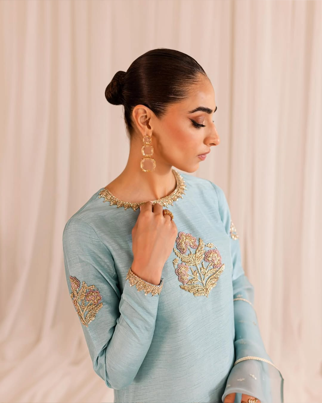 SKY BLUE ZARDOZI SILK GHARARA SET