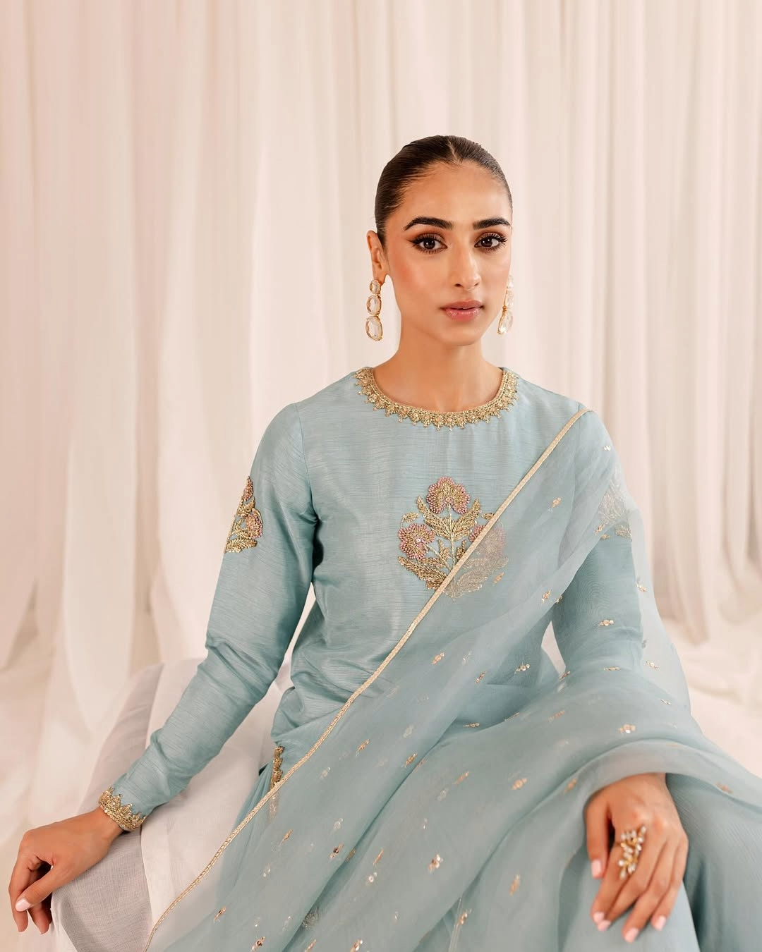 SKY BLUE ZARDOZI SILK GHARARA SET