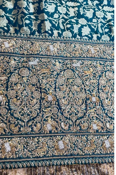 TEAL BLUE EMBROIDERED BANARASI SILK SARI