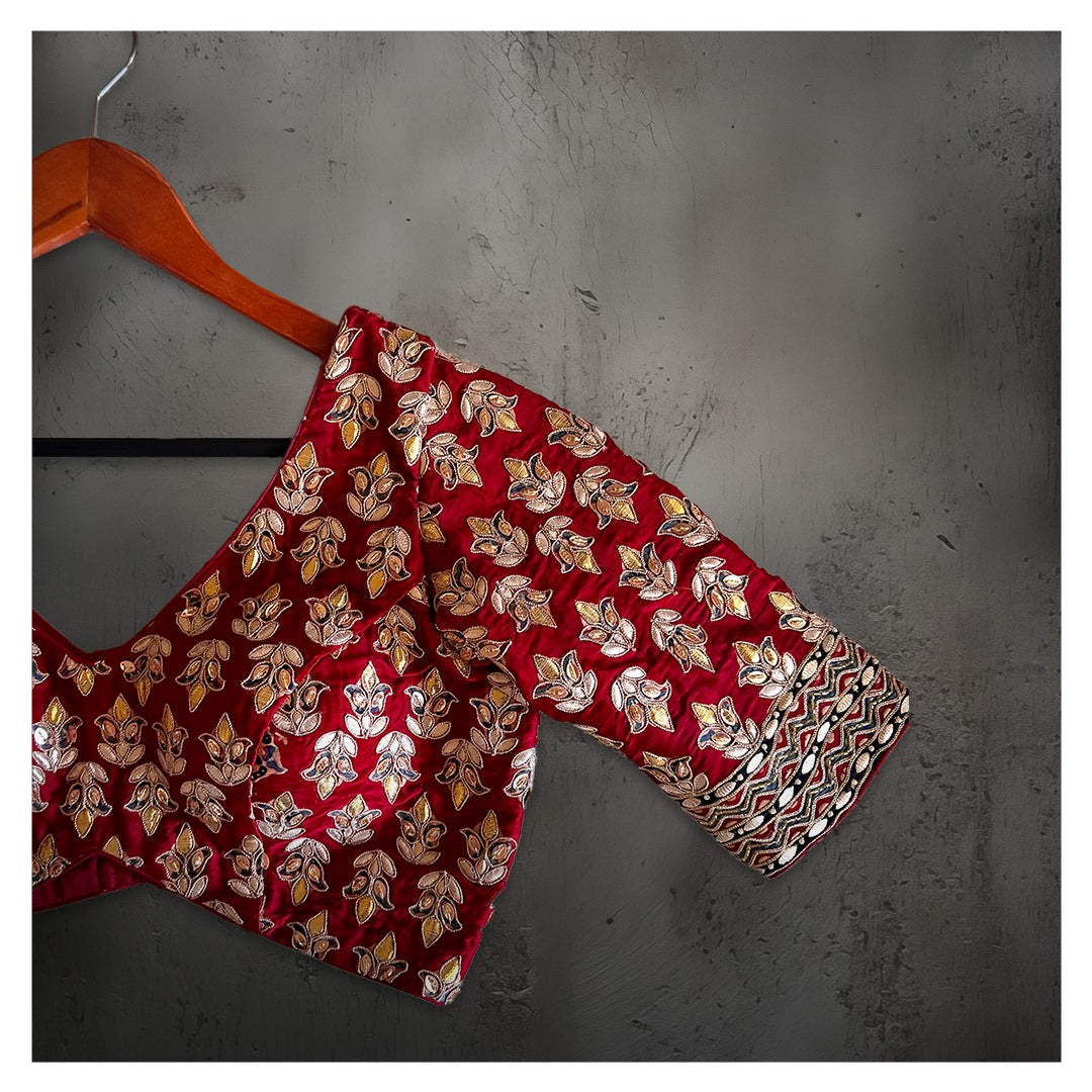 RED AJRAKH EMBROIDERED GOTAPATTI SARI
