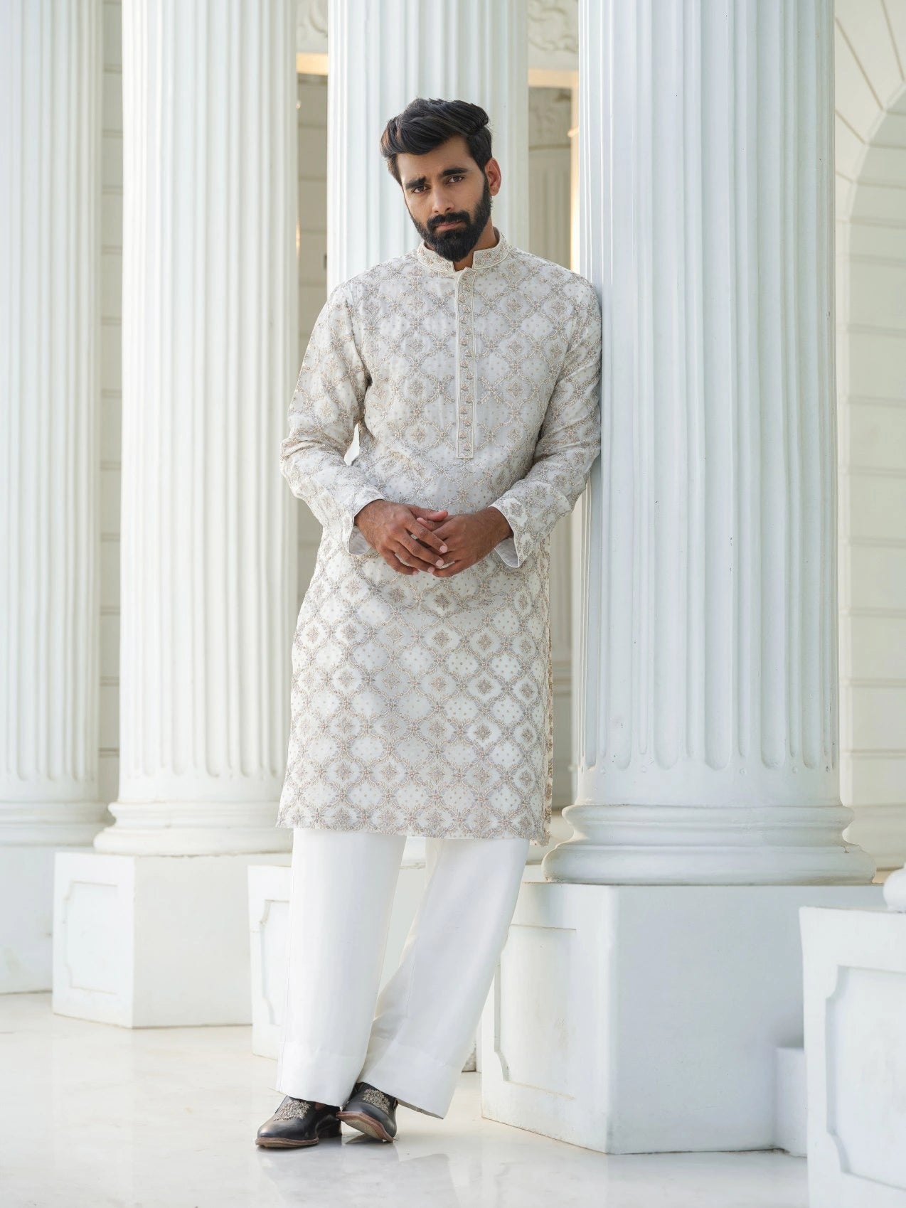 HANDLOOM SILK KURTA WITH HAND ZARDOZI & KARCHOPI EMBROIDERY