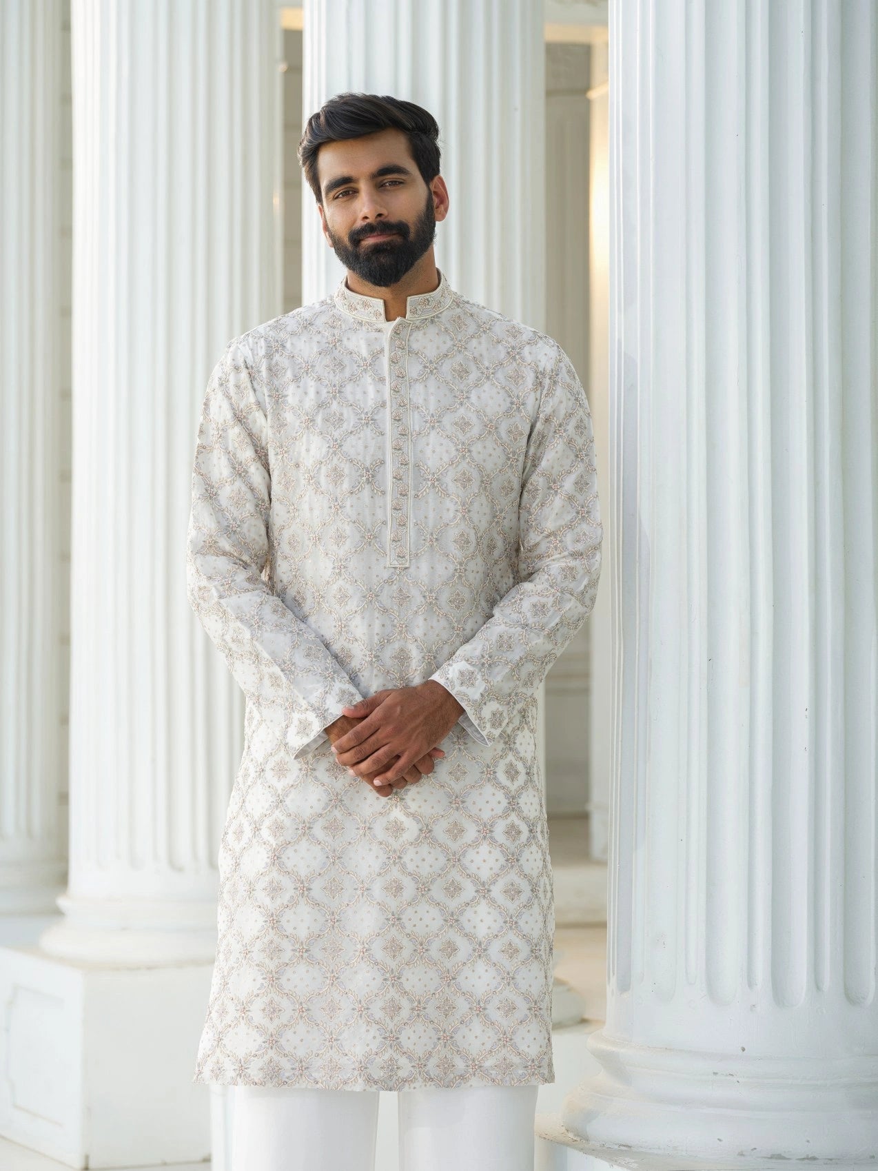 HANDLOOM SILK KURTA WITH HAND ZARDOZI & KARCHOPI EMBROIDERY