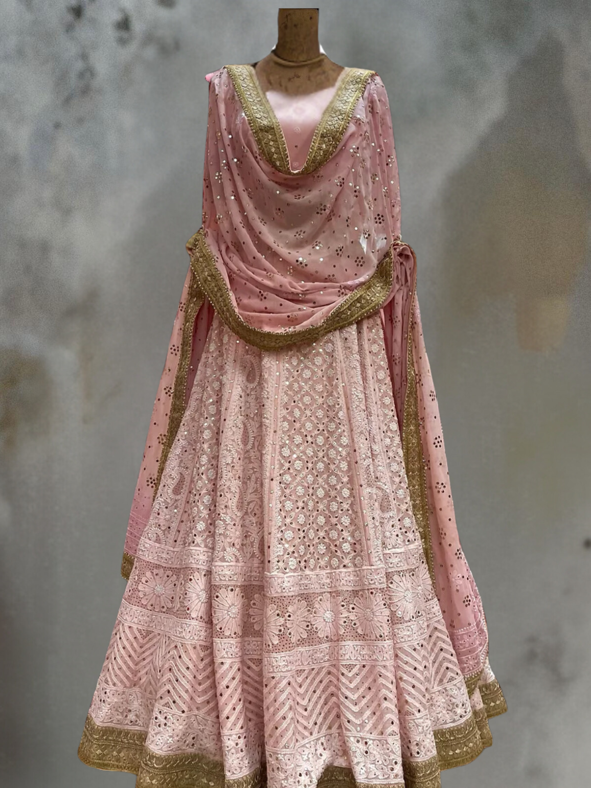 BLUSH PINK CHIKANKARI LEHENGA