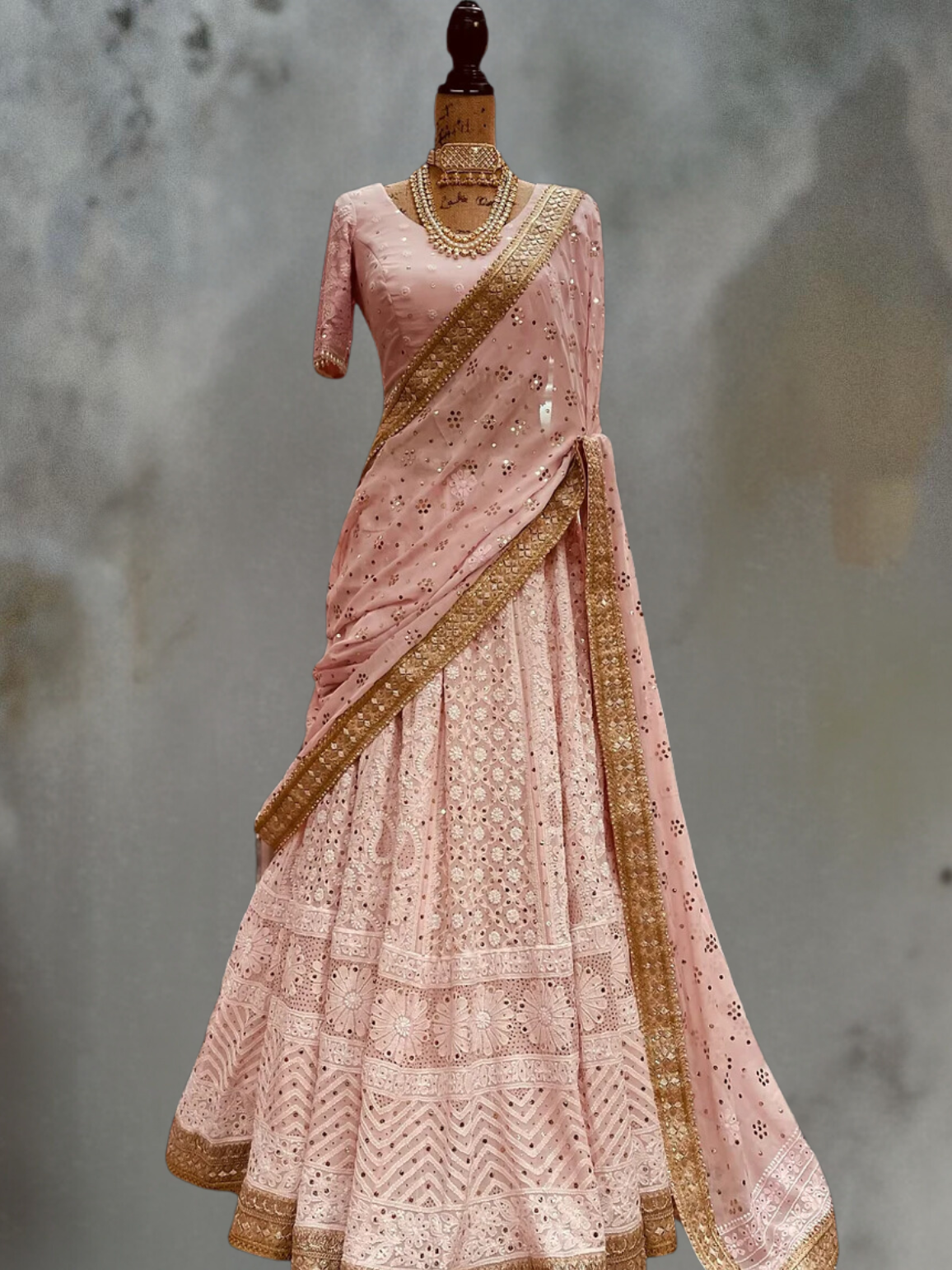 BLUSH PINK CHIKANKARI LEHENGA