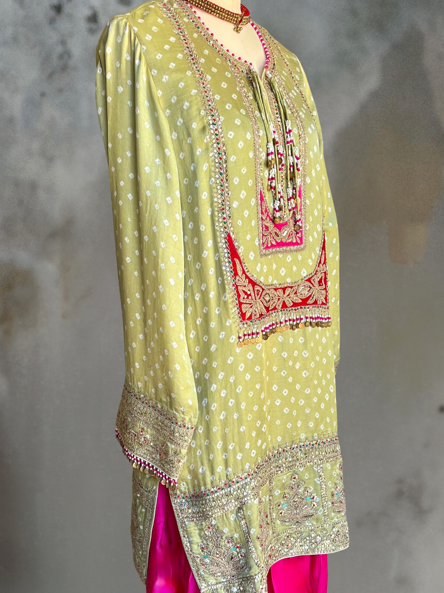 BANDHEJ SILK HAND EMBROIDERED CHOGA SUIT