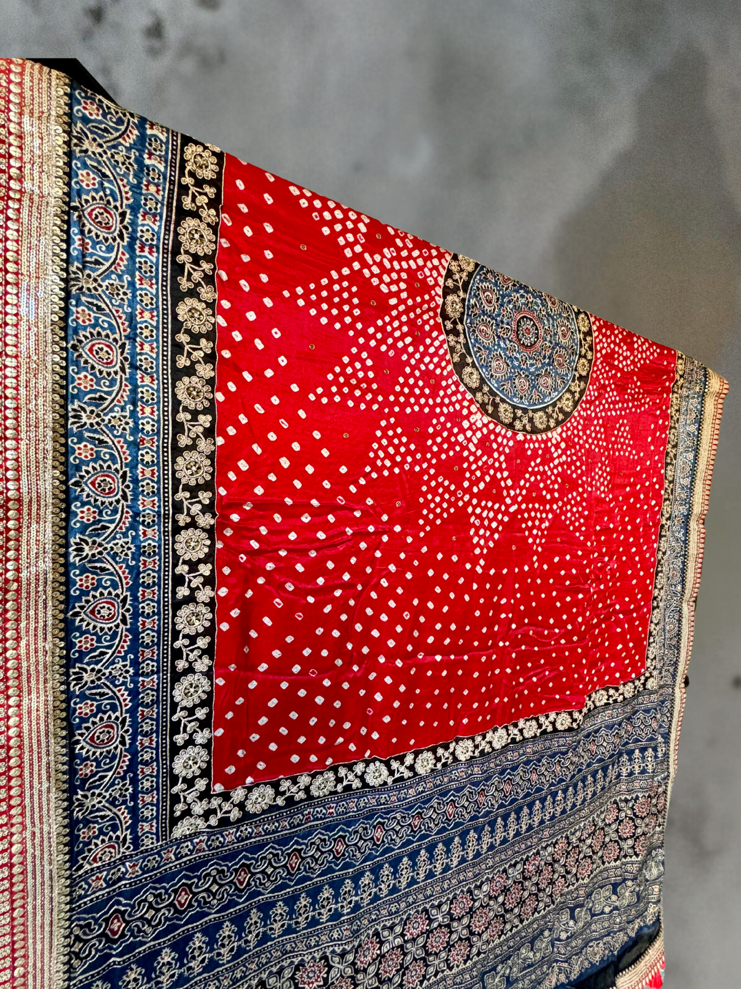 EMBROIDERED BANDHEJ AJRAKH DUPATTA
