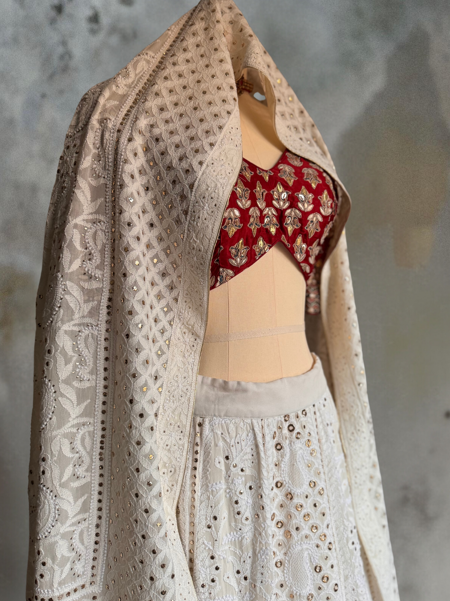 HAND EMBROIDERED CHIKANKARI LEHENGA WITH DUPATTA