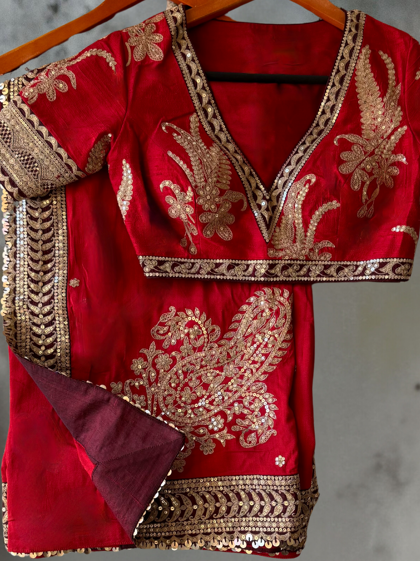 SABYASACHI INSPIRED HAND EMBROIDERED RED SARI