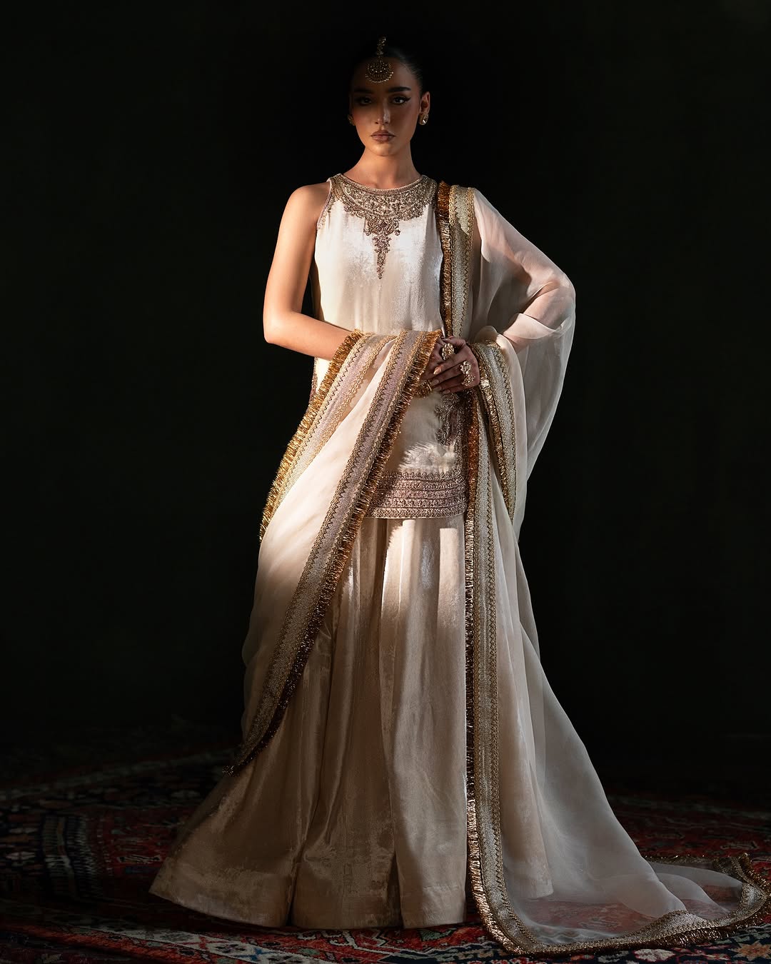 IVORY VELVET SHARARA WITH GOLD EMBROIDERY