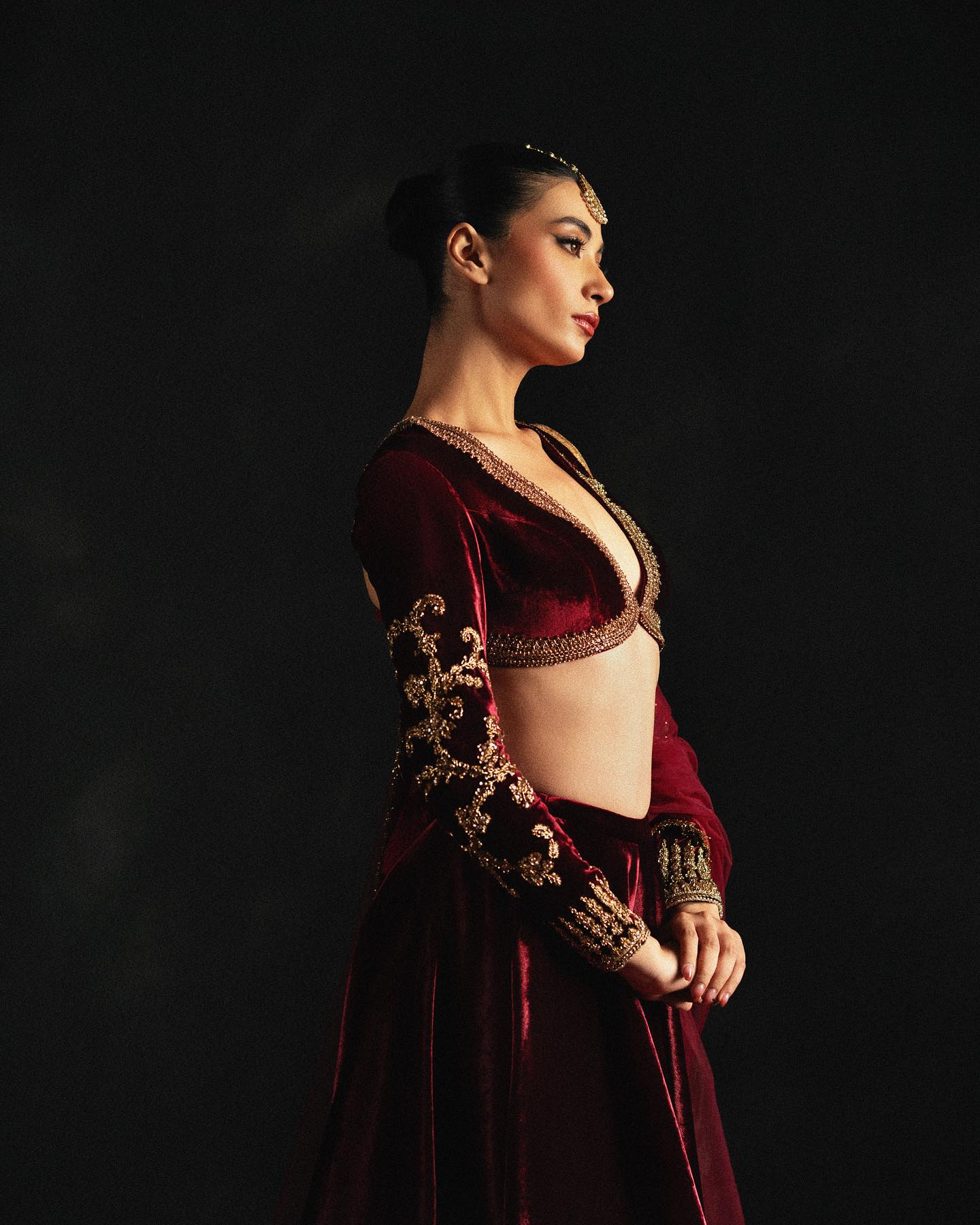RED VELVET EMBROIDERED LEHENGA