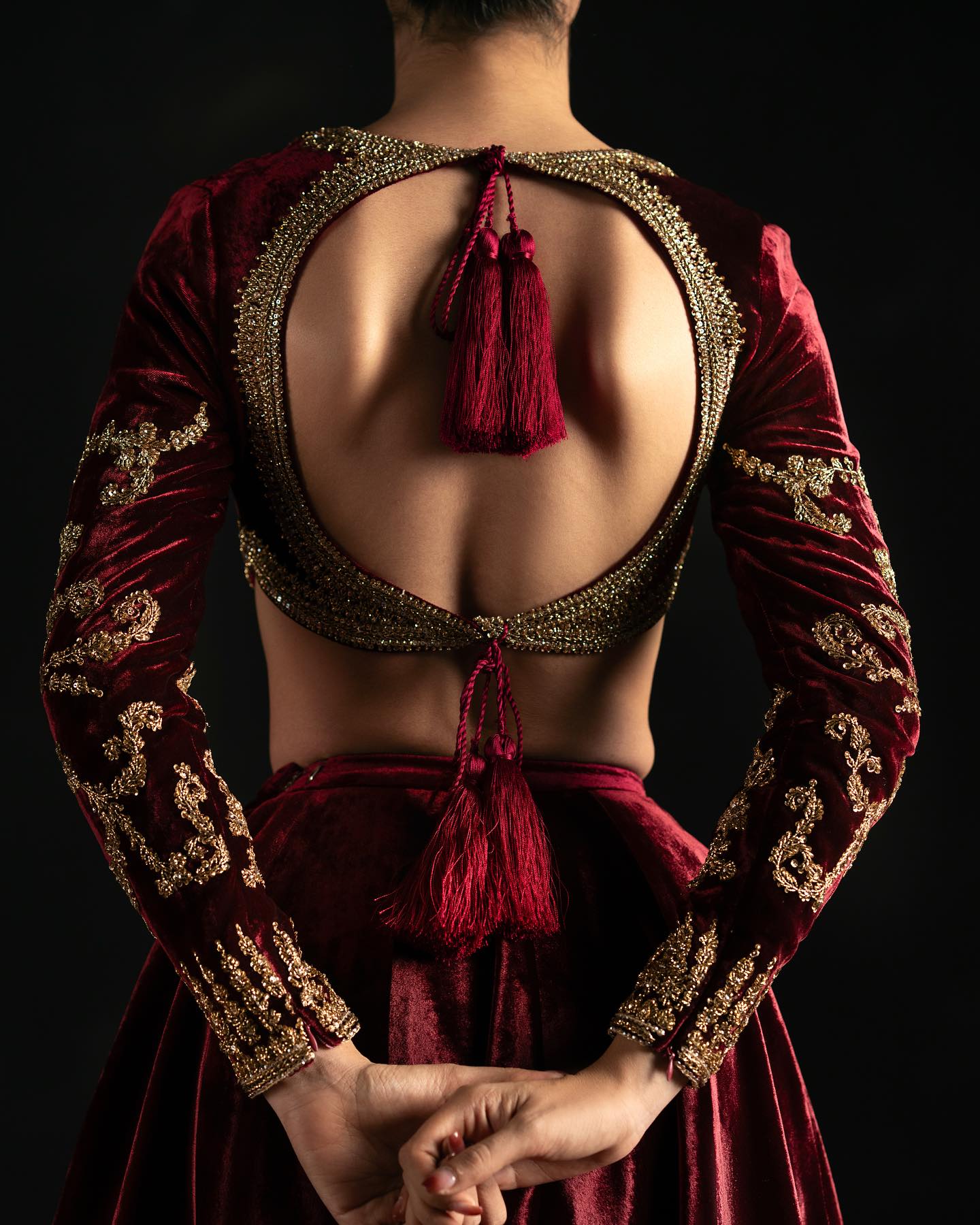 RED VELVET EMBROIDERED LEHENGA