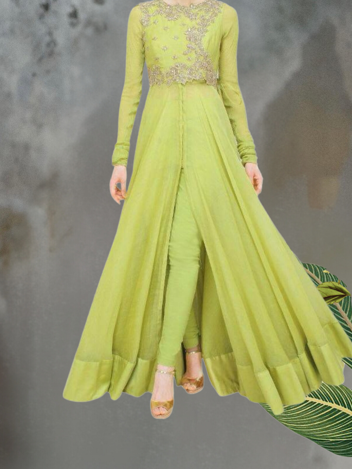 GREEN SILK EMBROIDERED SUIT