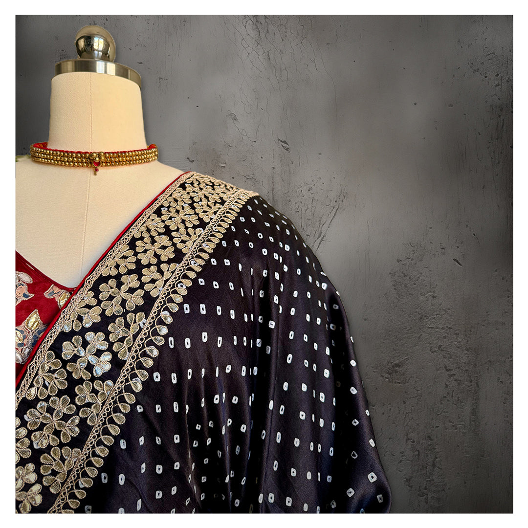 GOTAPATTI BANDHEJ BLACK SILK SARI