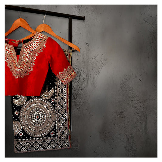 GOTAPATTI BANDHEJ BLACK SILK SARI