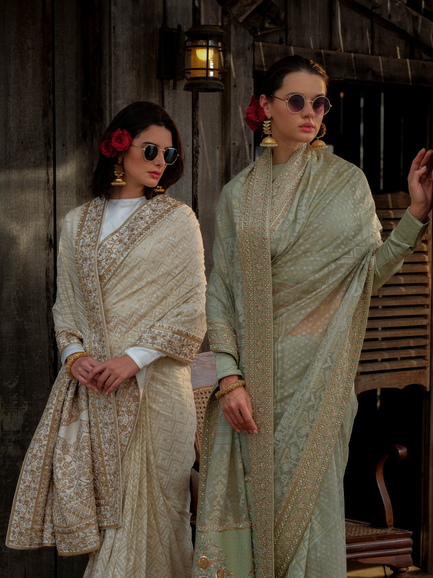 PISTA GREEN JAMDANI SARI WITH ZARDOZI