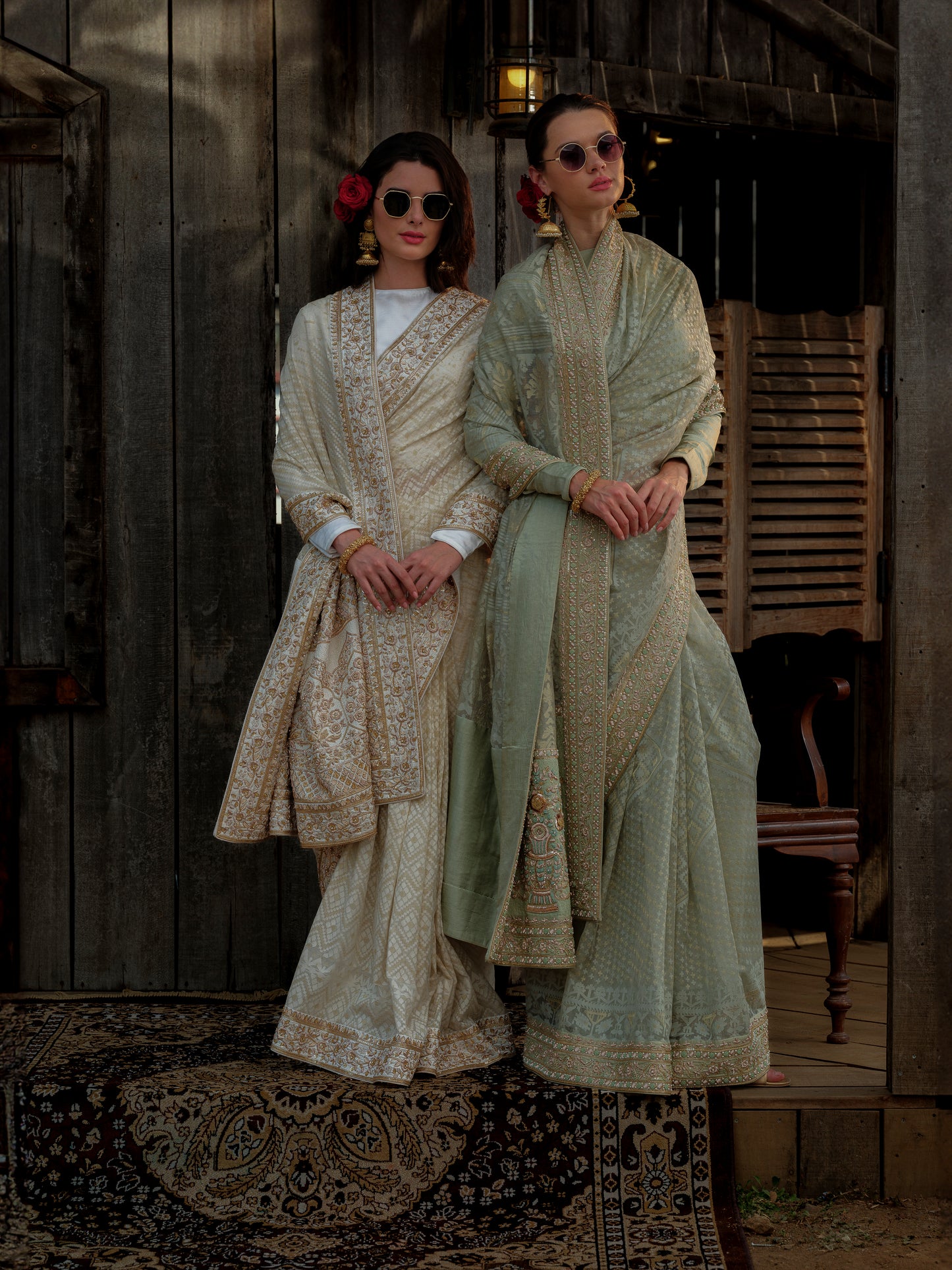 PISTA GREEN JAMDANI SARI WITH ZARDOZI