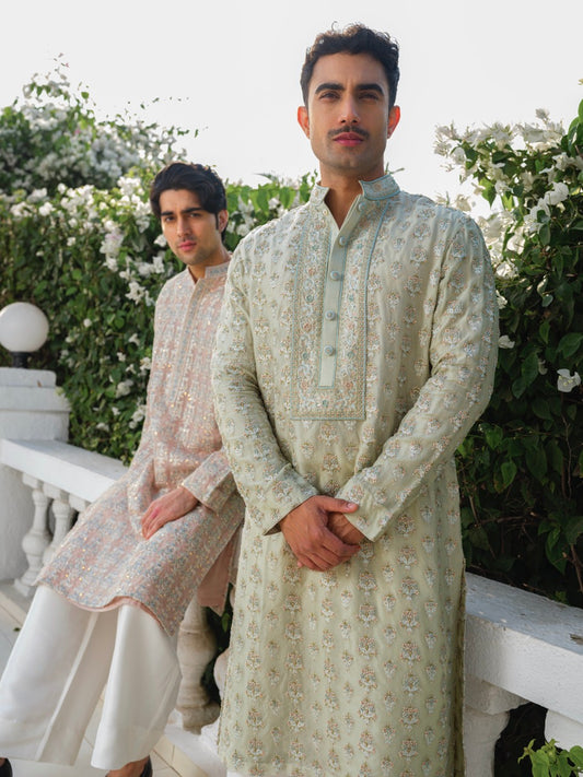 ORGANZA HEAVY HAND EMBROIDERED ZARDOZI KURTA GREEN