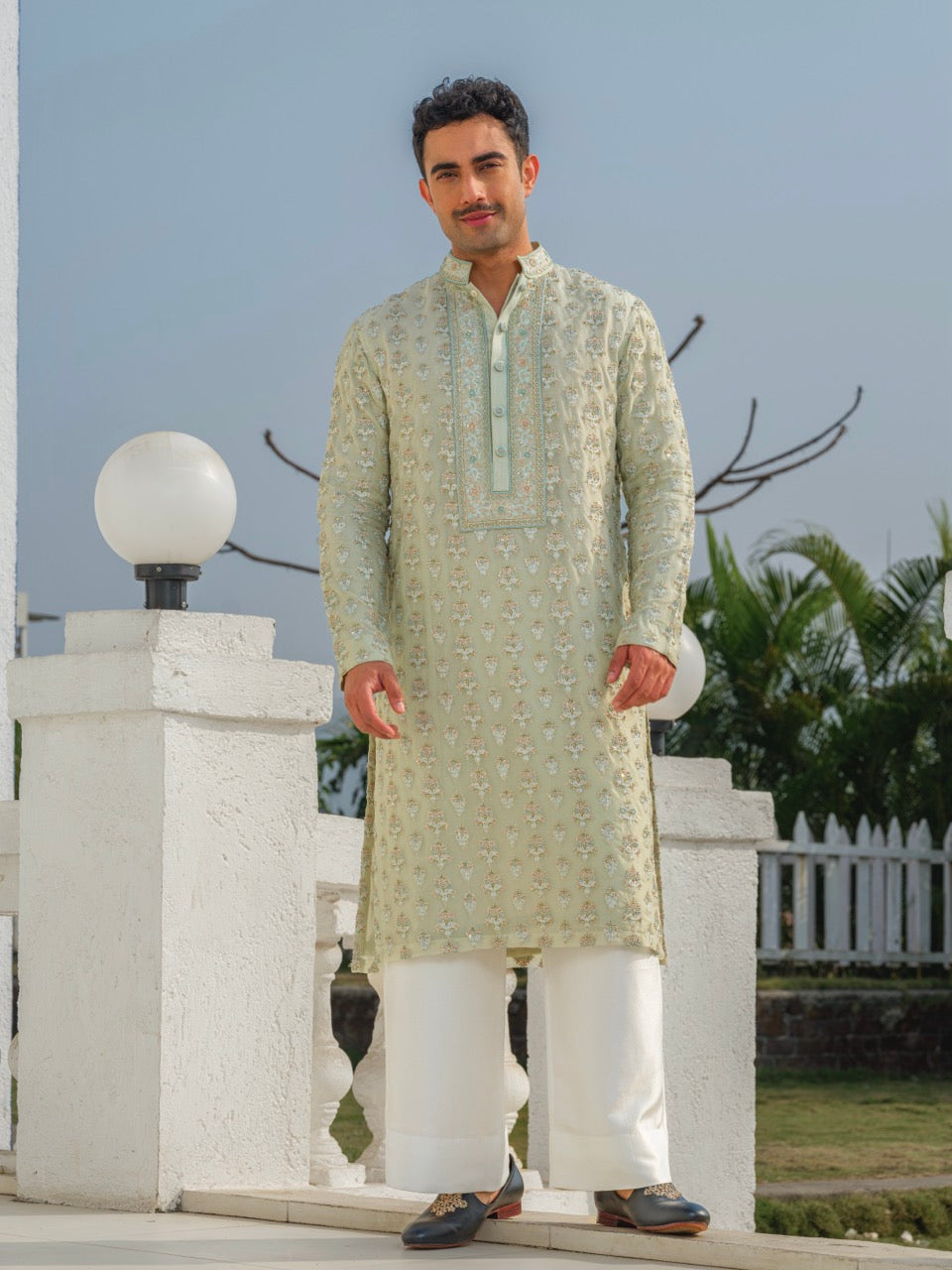 ORGANZA HEAVY HAND EMBROIDERED ZARDOZI KURTA GREEN