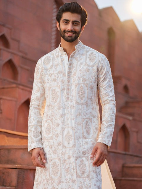 HANDLOOM SILK KURTA WITH HAND ZARDOZI