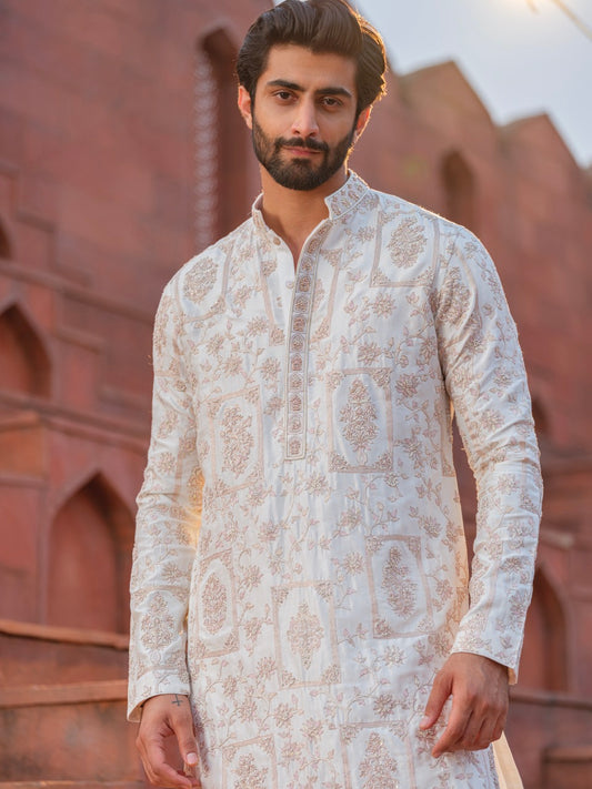 HANDLOOM SILK KURTA WITH HAND ZARDOZI