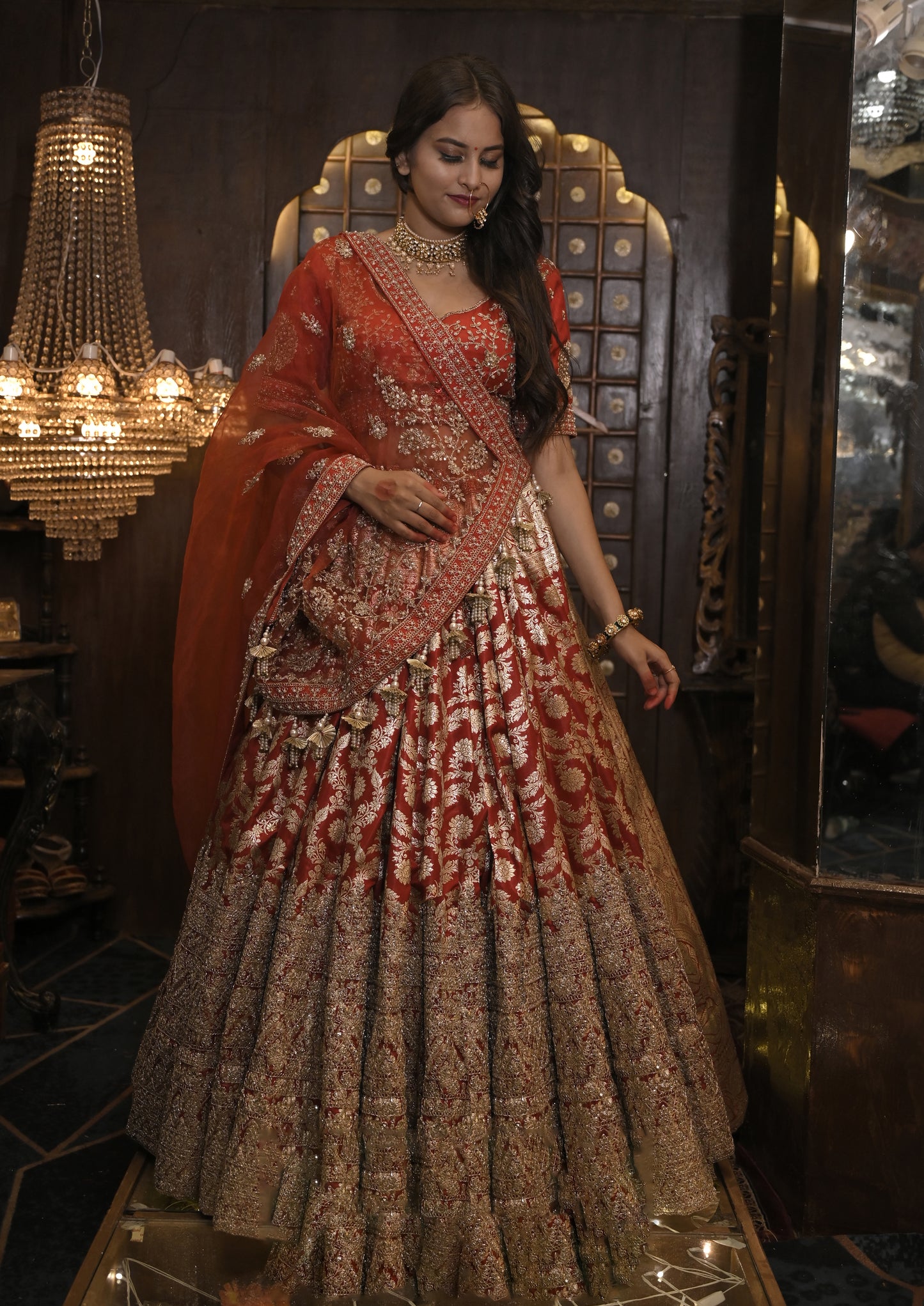 HALF BORDER RAW SILK BENARASI LEHENGA