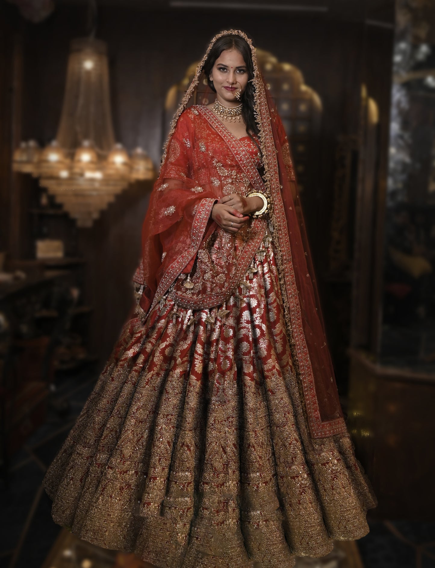 HALF BORDER RAW SILK BENARASI LEHENGA