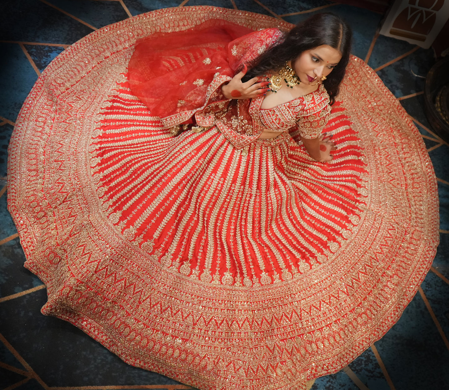 HALF BORDER MULIT LINE SILK LEHENGA