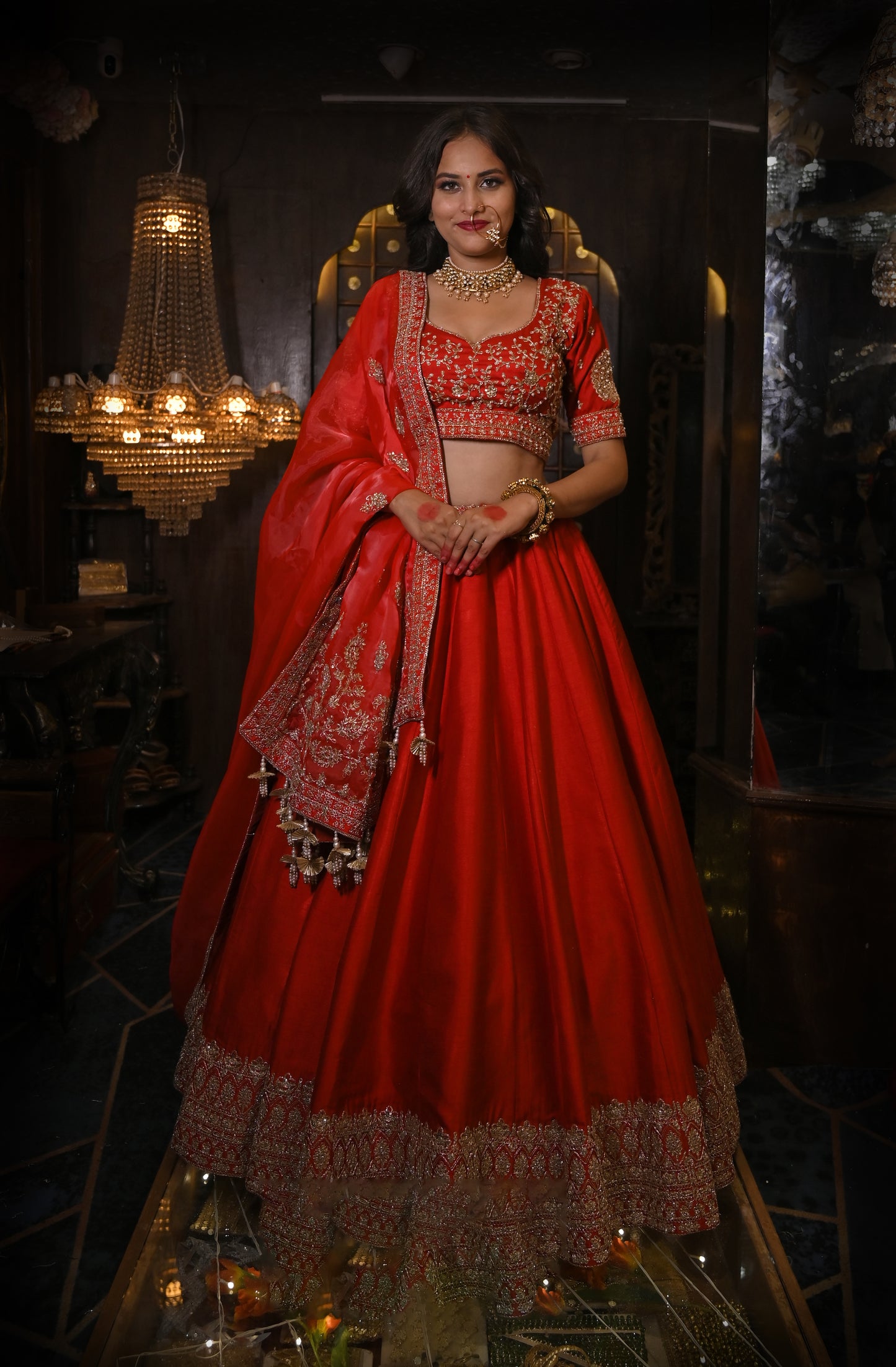 PAISLEY BUTTI LOW BORDER SILK LEHENGA