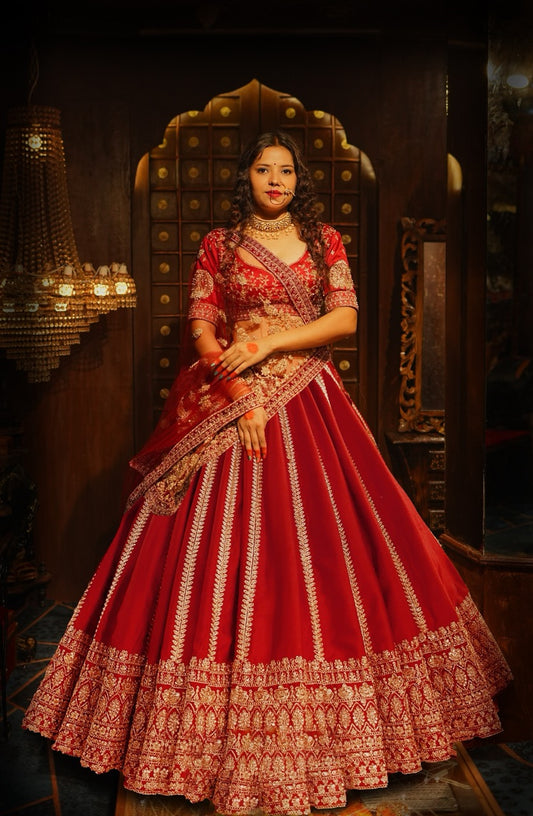 PAISLEY HALF BORDER LINE SILK LEHENGA