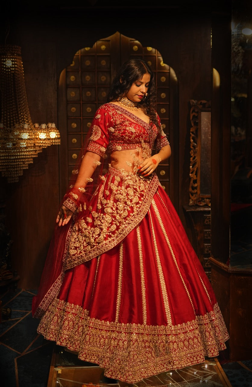 PAISLEY HALF BORDER LINE SILK LEHENGA