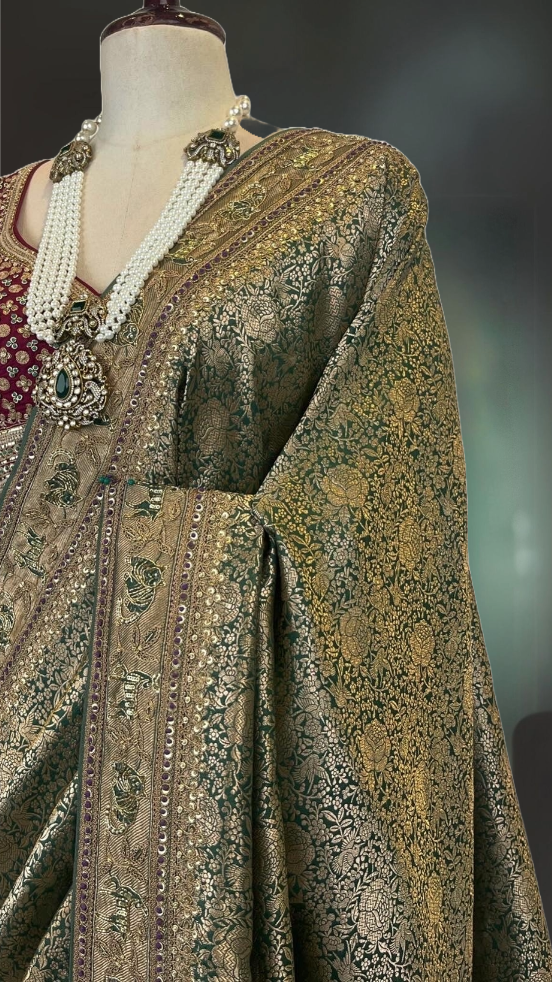 EMBROIDERED GREEN BANARASI SARI