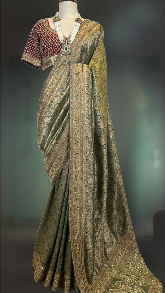 EMBROIDERED GREEN BANARASI SARI