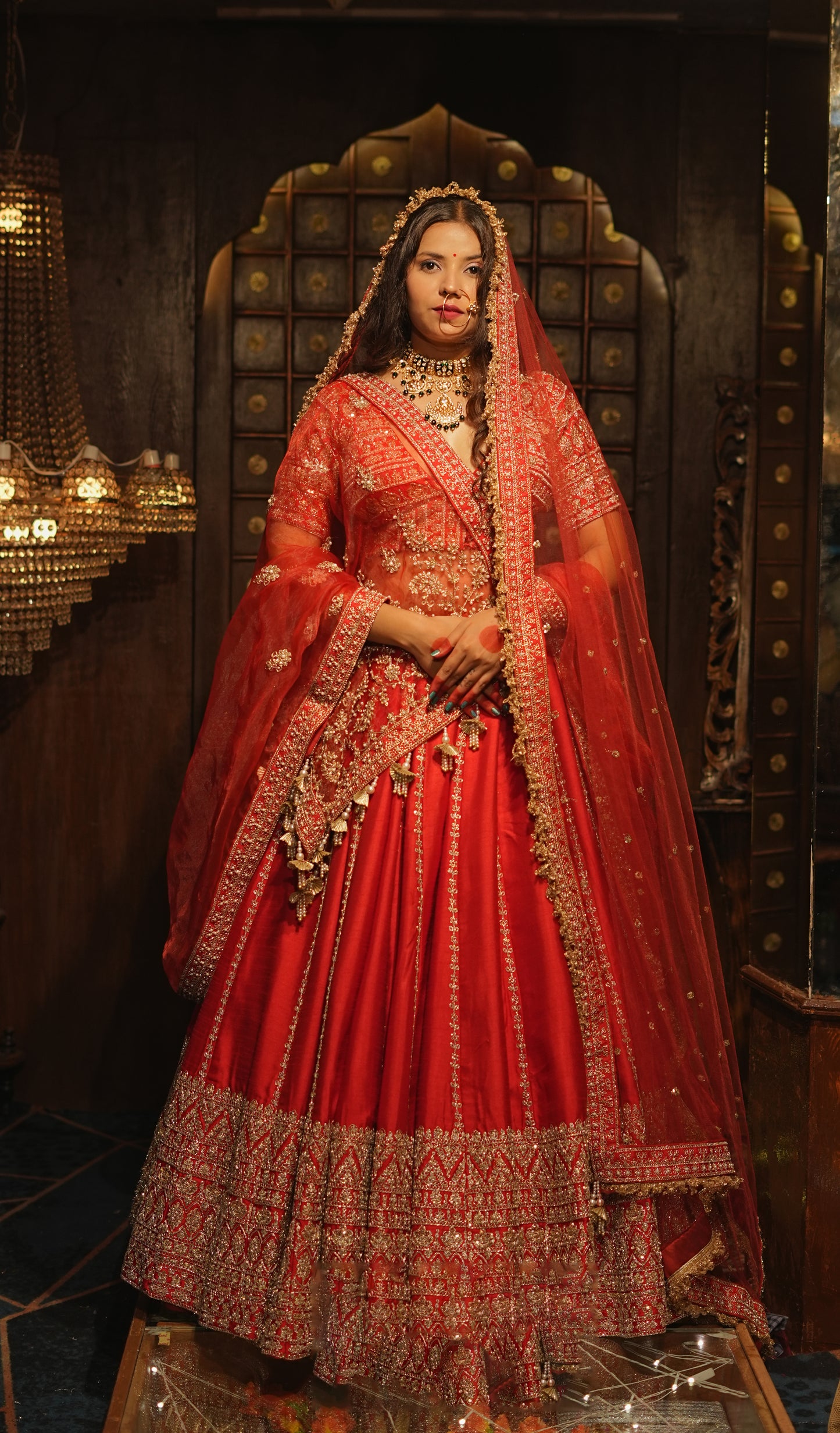 HALF BORDER SILK LEHENGA WITH LINES