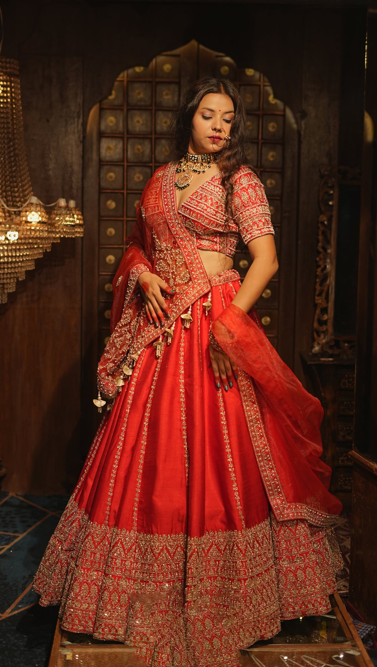 HALF BORDER SILK LEHENGA WITH LINES