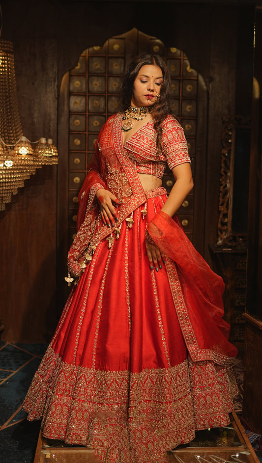 HALF BORDER SILK LEHENGA WITH LINES
