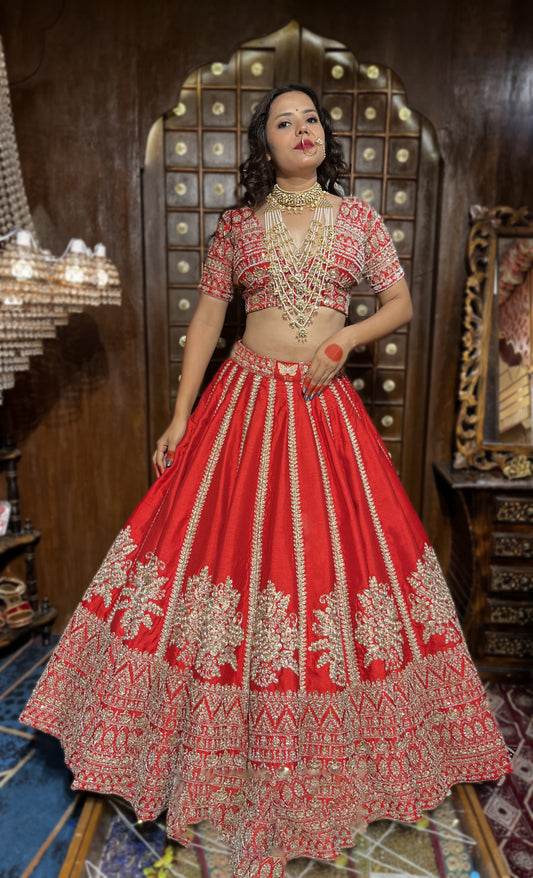 HALF BORDER BUTTI LINE SILK LEHENGA