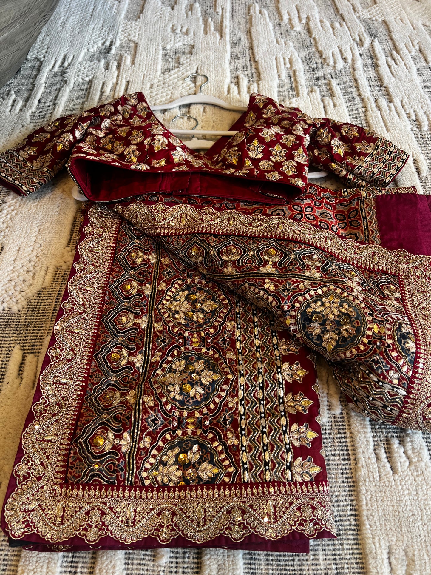 RED AJRAKH EMBROIDERED GOTAPATTI SARI