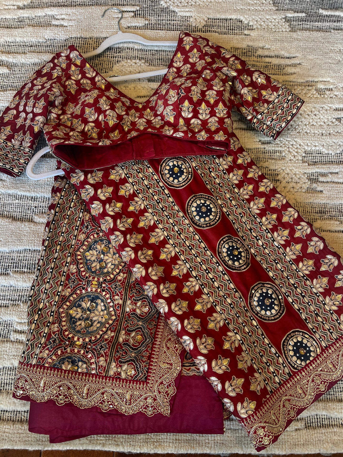 RED AJRAKH EMBROIDERED GOTAPATTI SARI