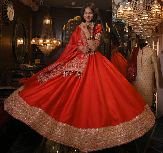 PAISLEY BEADED PURE SILK LEHENGA