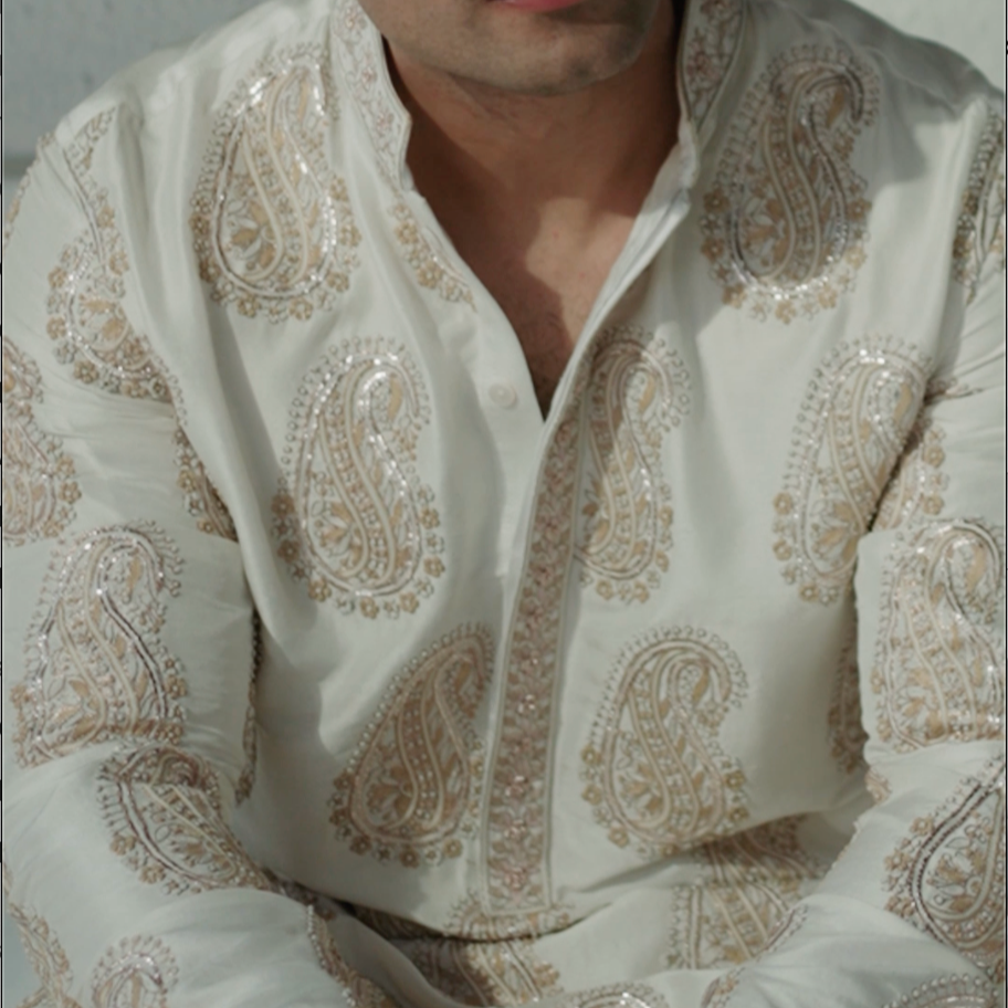 HANDLOOM SILK KURTA WITH HAND ZARDOZI