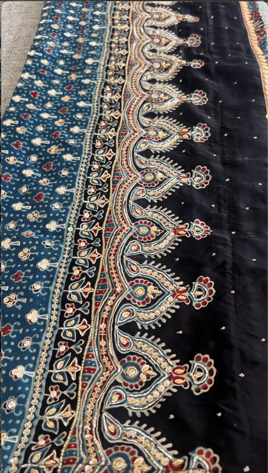 HAND BLOCKED HEAVY EMEBROIDERED AJRAKH DUPATTA