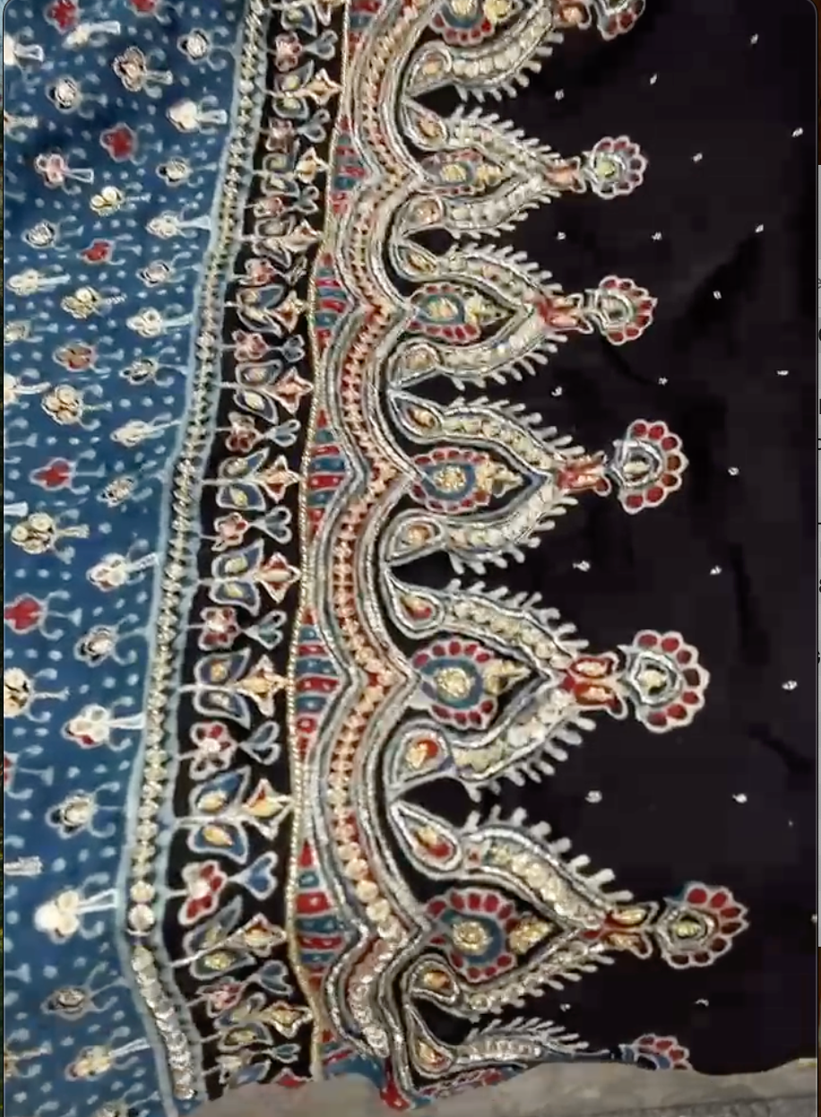 HAND BLOCKED HEAVY EMEBROIDERED AJRAKH DUPATTA