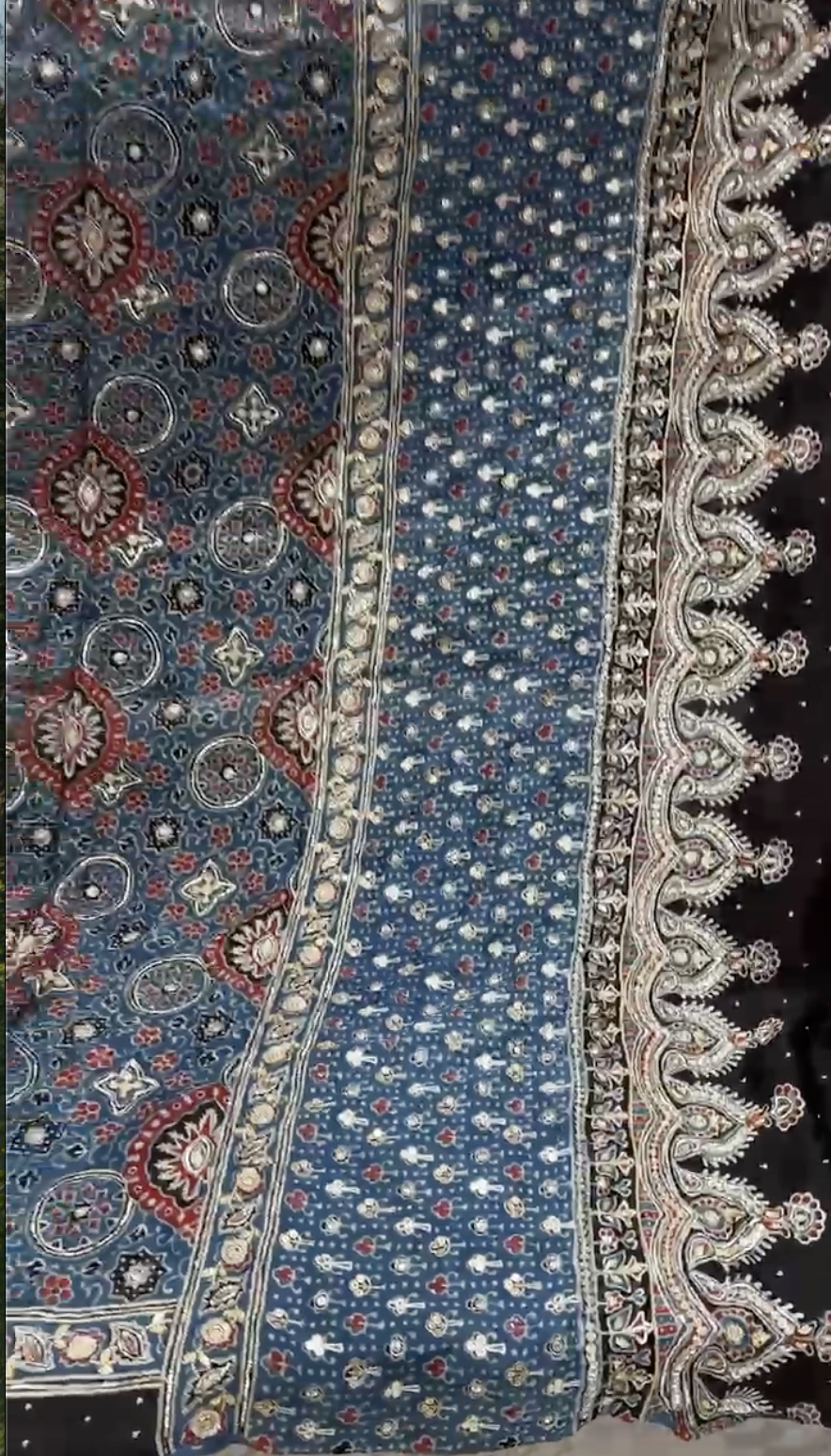 HAND BLOCKED HEAVY EMEBROIDERED AJRAKH DUPATTA
