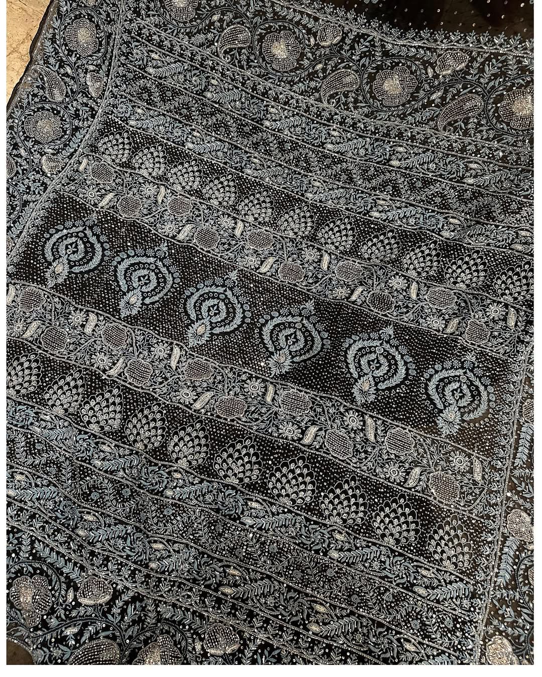 MIDNIGHT BLUE AND BLACK CHIKANKARI SARI