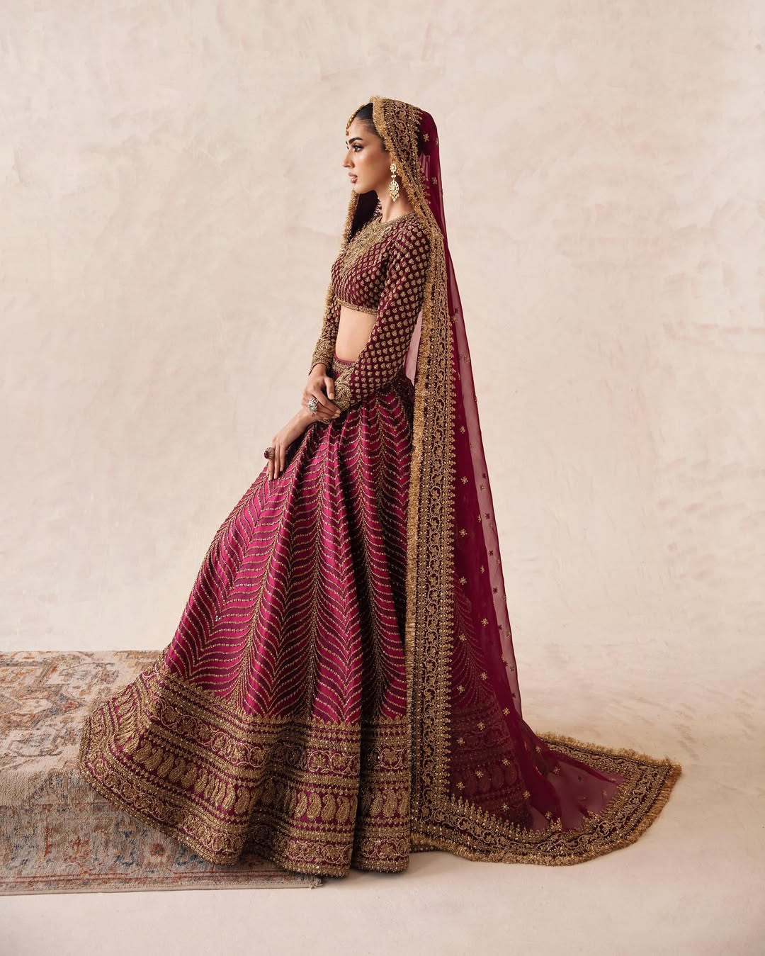 DARK PINK FULL BOOTI EMBROIDERED LEHENGA