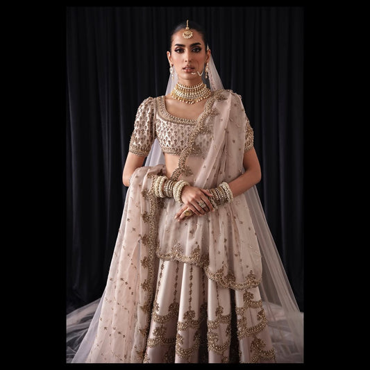 IVORY PINK ZARDOZI BRIDAL LEHENGA