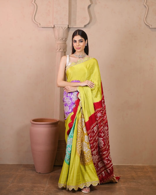 HANDCRAFTED BANDHANI SILK SARI- YELLOW