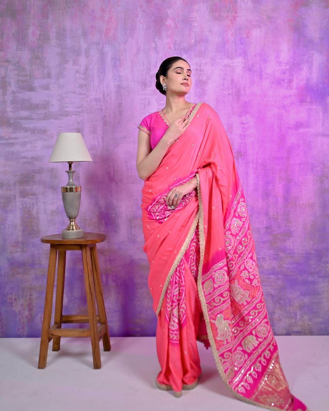 HANDCRAFTED BANDHANI SILK SARI- GREEN/PINK