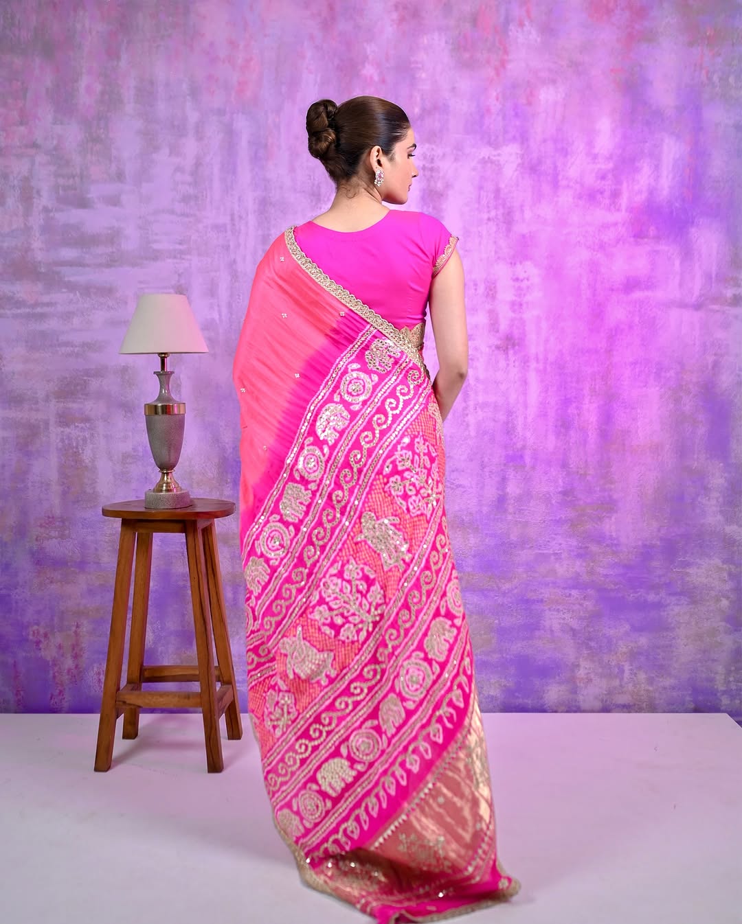 HANDCRAFTED BANDHANI SILK SARI- GREEN/PINK