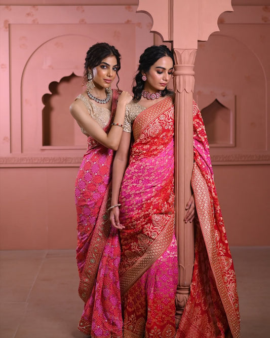 HANDCRAFTED BANDHANI SILK SARI- PINK